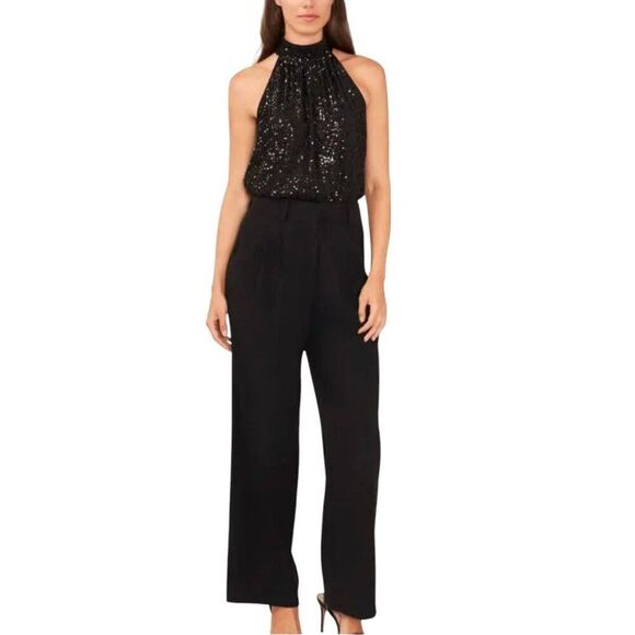 NWT Halogen Black Sequin Halter Top XS Sleeveless Blouse Party Sparkly Formal - Picture 4 of 5
